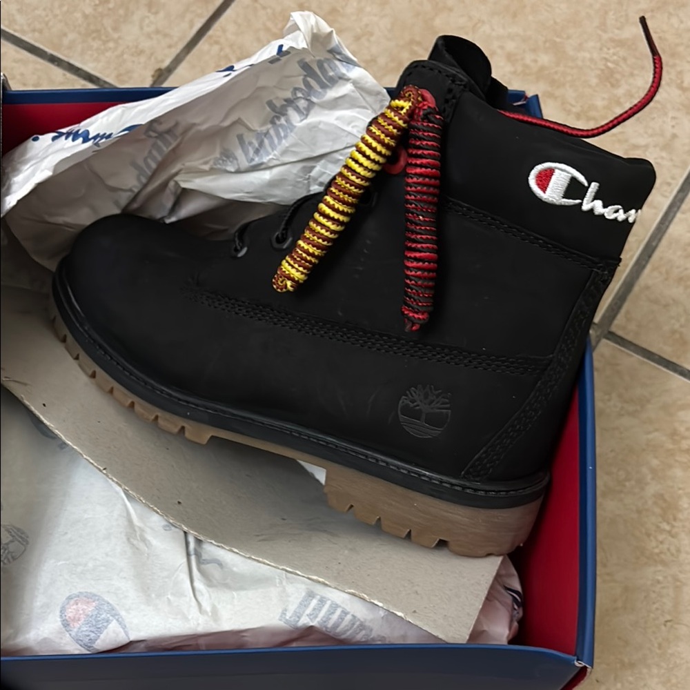 Timberland Black Boots with Red and Yellow Laces